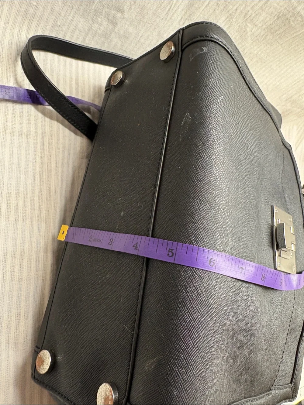 Michael Kors Black Leather Tote with Silver-Tone Hardware